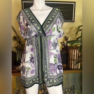 Ladies boho floral hippie groovy  caftan bandana tunic summer festival blouse